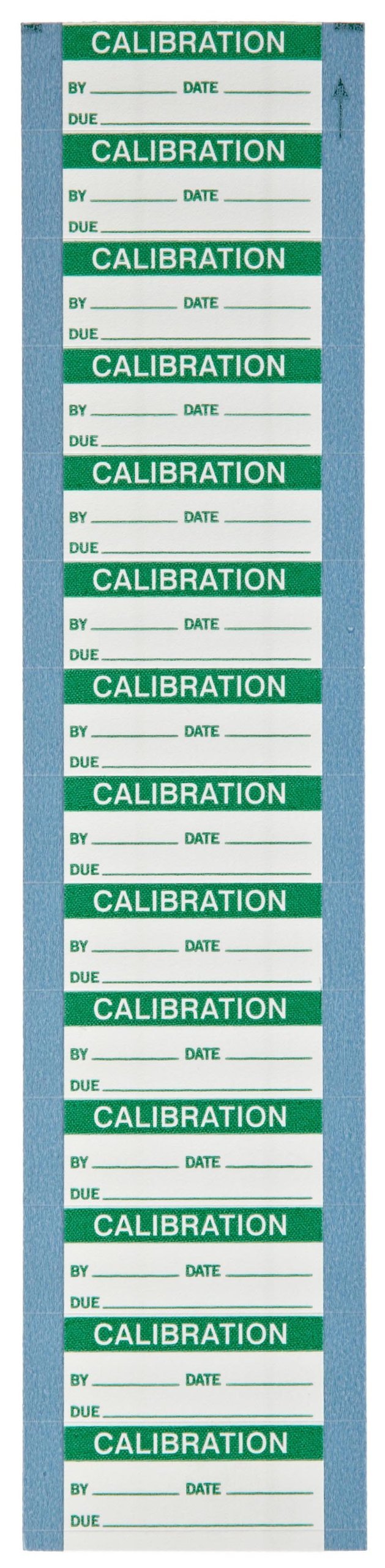 Brady WO-10-VP 1.5" Width x 0.625" Height, B-500 Repositionable Vinyl Cloth, Green on White Calibration Label, Legend "Calibration" (Pack of 5 Card, 14 per Card)