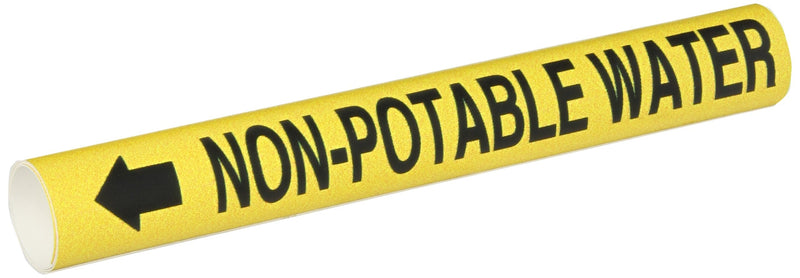 Brady 4102-B B-915 Coiled Printed Plastic Sheet, Black on Yellow BradySnap-On Pipe Marker for 1-1/2" to 2-3/8" Outside Pipe Diameter, Legend "Non-Potable Water"