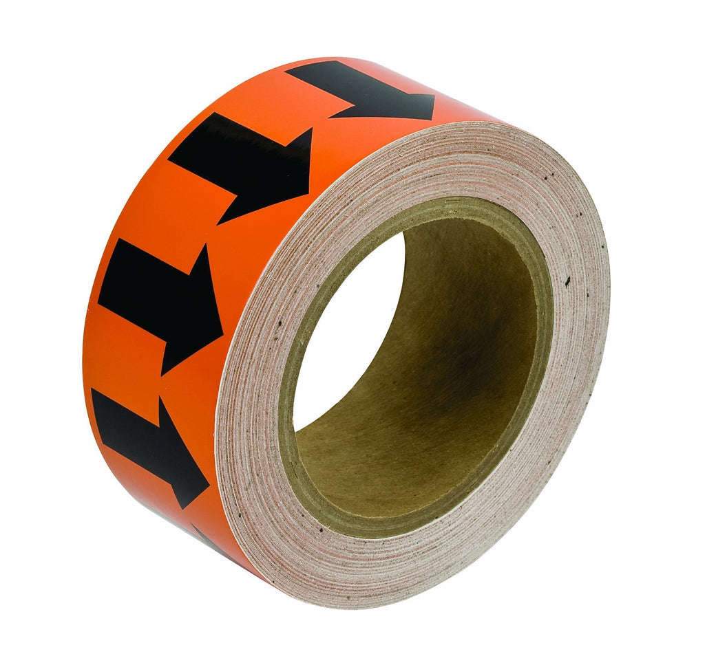 Brady 91414 30 yd Length x 1" Width, B-946 High Performance Vinyl, Black on Orange Arrow Tape