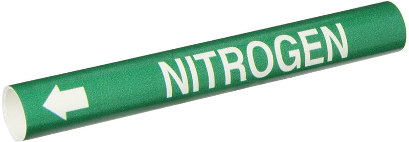 Brady 4099-B B-915 Coiled Printed Plastic Sheet, White on Green BradySnap-On Pipe Marker for 1-1/2" to 2-3/8" Outside Pipe Diameter, Legend "Nitrogen"