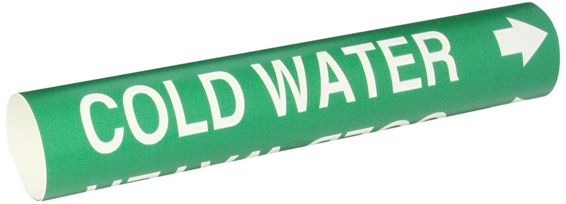 Brady 4029-C B-915 Coiled Printed Plastic Sheet, White on Green BradySnap-On Pipe Marker for 2-1/2" to 3-7/8" Outside Pipe Diameter, Legend "Cold Water"