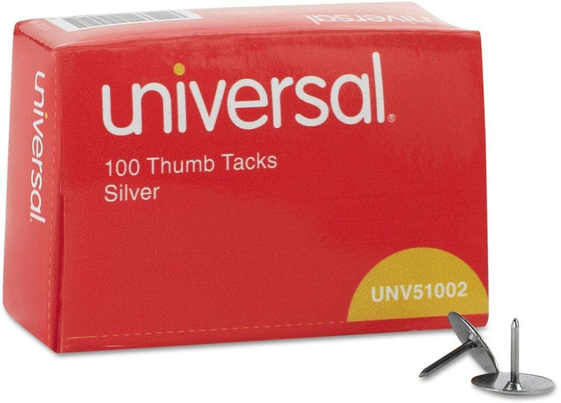 Universal Thumb Tacks, Steel, Silver, 5/16", 100/Pack