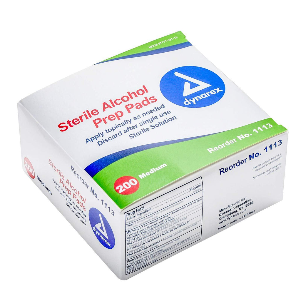 Dynarex Alcohol Prep Pad Sterile, Medium, 200 count 1