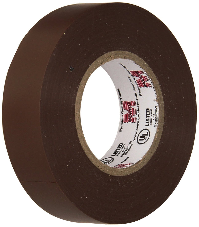 Morris 60060 Brown Vinyl Plastic Electrical Tape, 7 mil, PVC, 66' Length, 3/4" Width