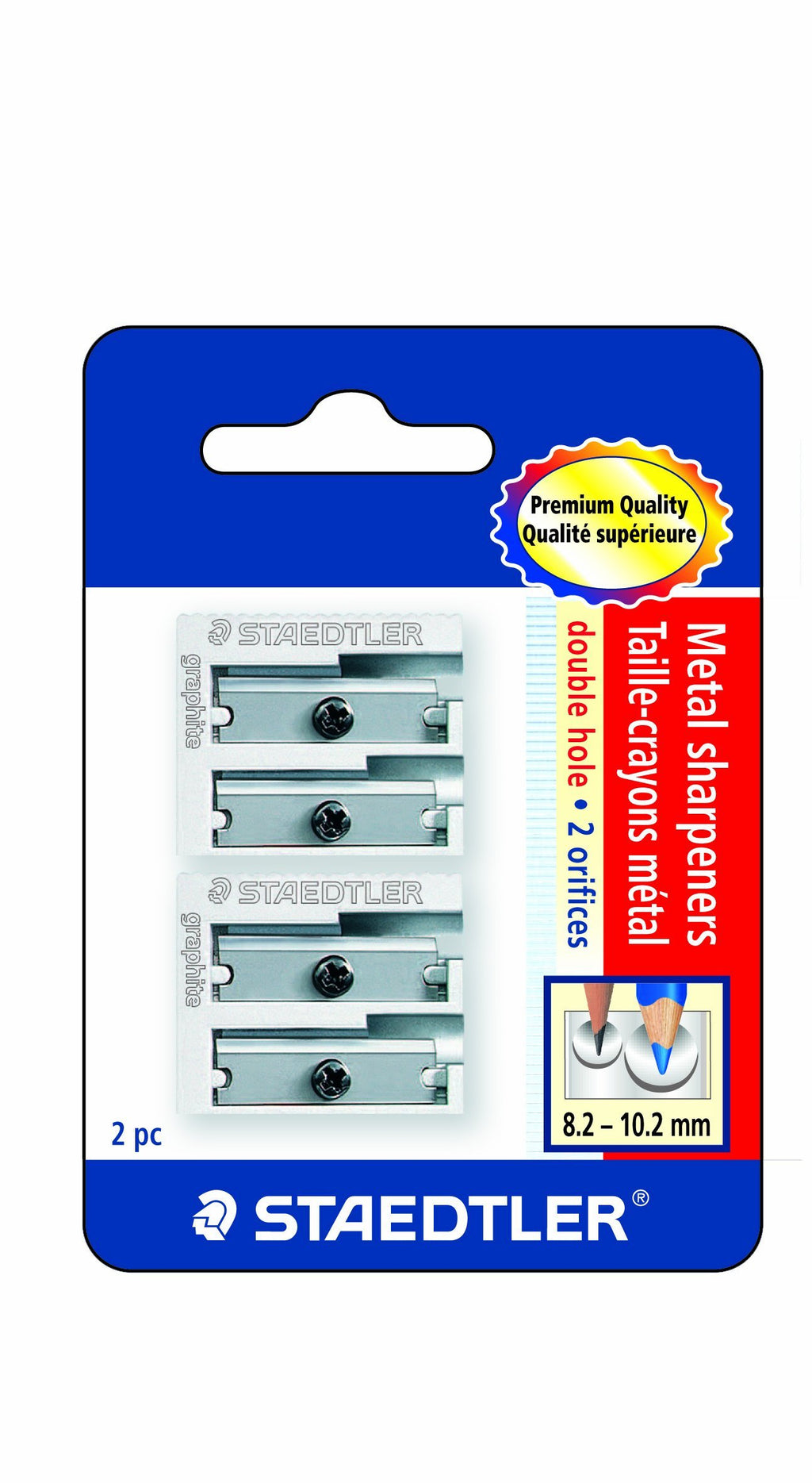 Staedtler Metal Sharpeners, Double Hole for Pencils and Colored Pencils 2 ea, 510 20BK2,Silver