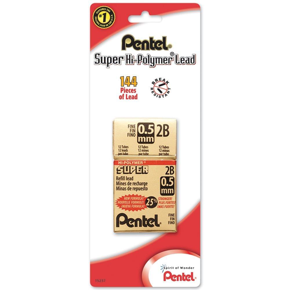 Pentel Refill Super Hi-Polymer Lead, 0.5mm, Fine, 2B, 144 Pieces of Lead (C505BP2B-K6) Pack of 12