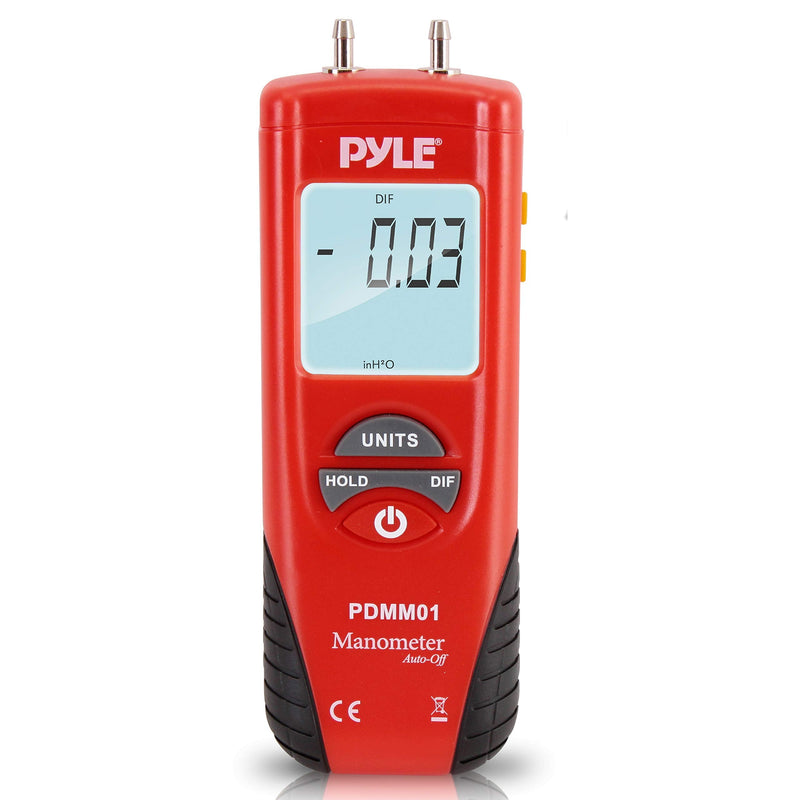 Manometer 11 Unit of Pressure - Meters Digital Measurement Maximum 10 PSI Data Hold & Error Code Measure Gauge Differential Gas Tester - Large LCD Backlit Dual Display w/Auto Power Off - PYLE PDMM01