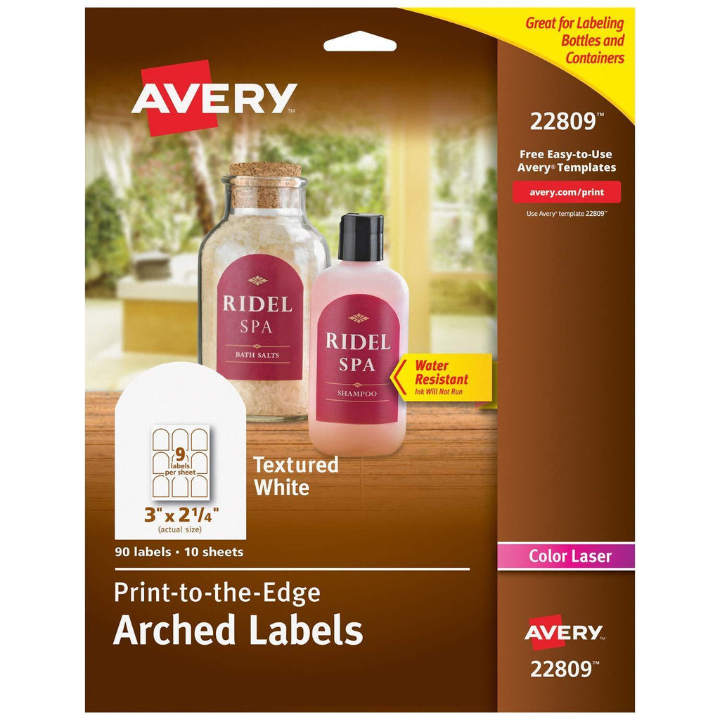 AVERY Arched Labels with Sure Feed for Laser Printers, Water Resistant, 3 x 2.25, 90 Labels (22809), White Pack of 90