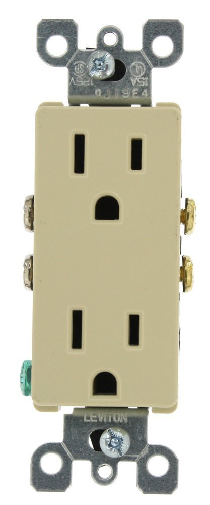 Leviton 5325-I 15 Amp, 125V, Decora Duplex Receptacle, Residential Grade, Grounding, 10-Pack, Ivory