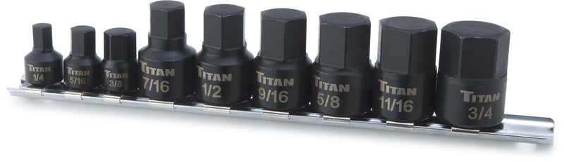 Titan Tools 16140 Low Profile Stubby SAE Hex Bit Socket Set - 9 Piece 1/4, 3/8-Inch Dr. SAE Hex