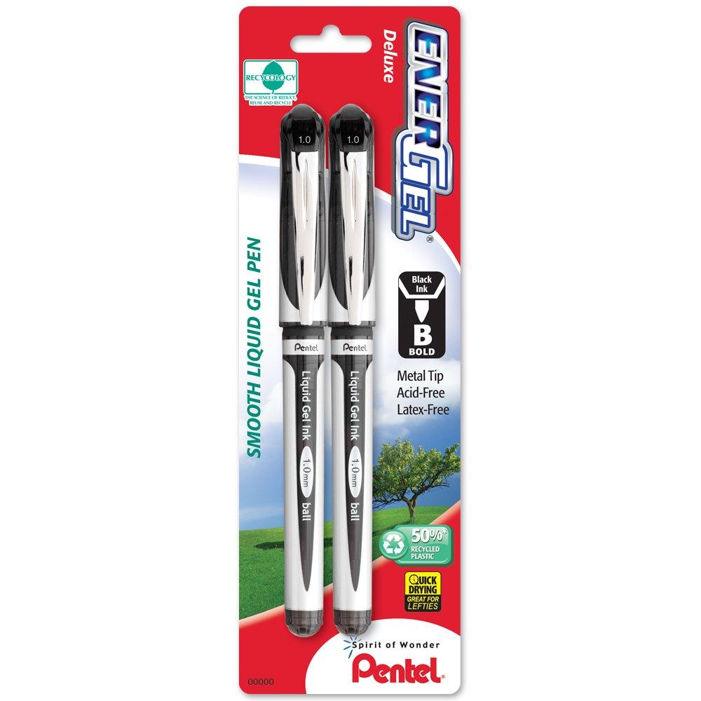 Pentel EnerGel Gel Ink Pen, (1.0mm), Bold Point, Metal Tip, Black Ink, 2 Pack (BL60BP2A)