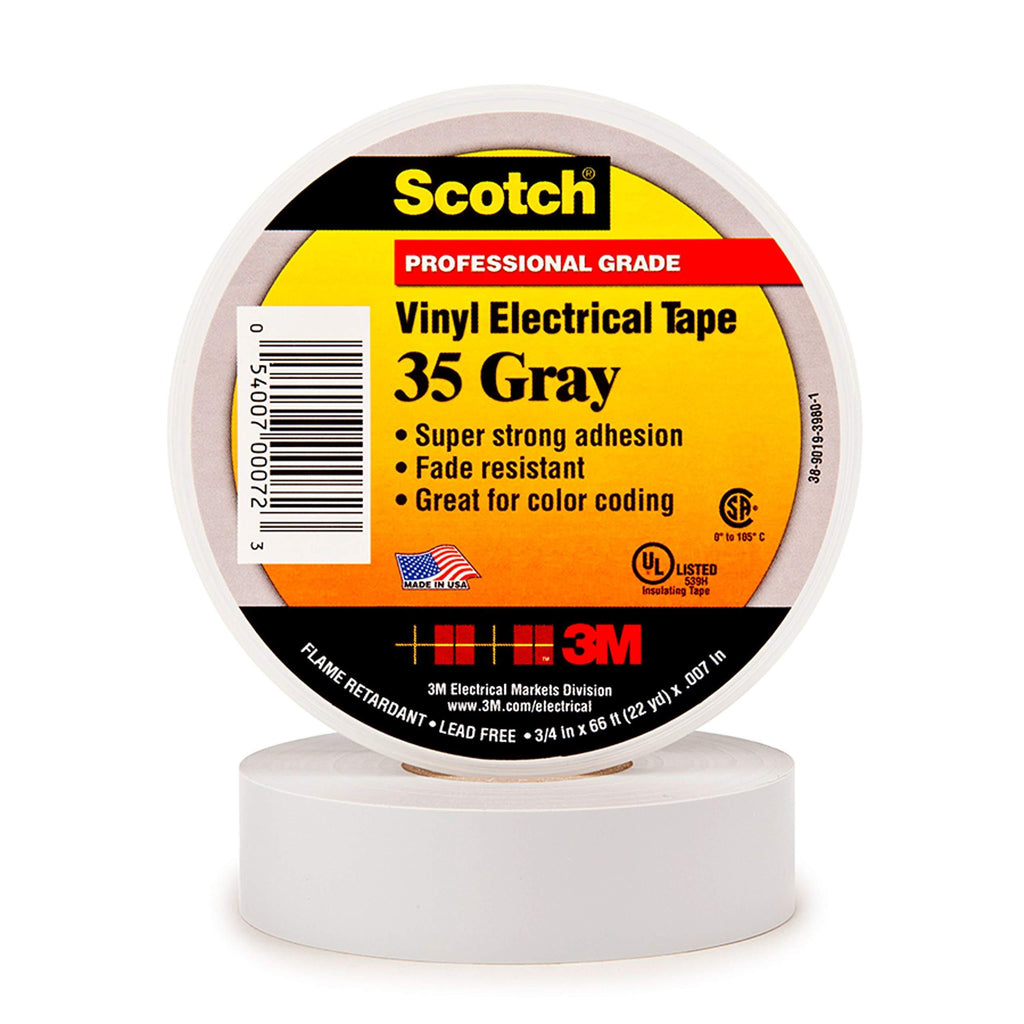 Scotch Vinyl Color Coding Electrical Tape 35, 1/2 in x 20 ft, 10 rolls/carton, Gray