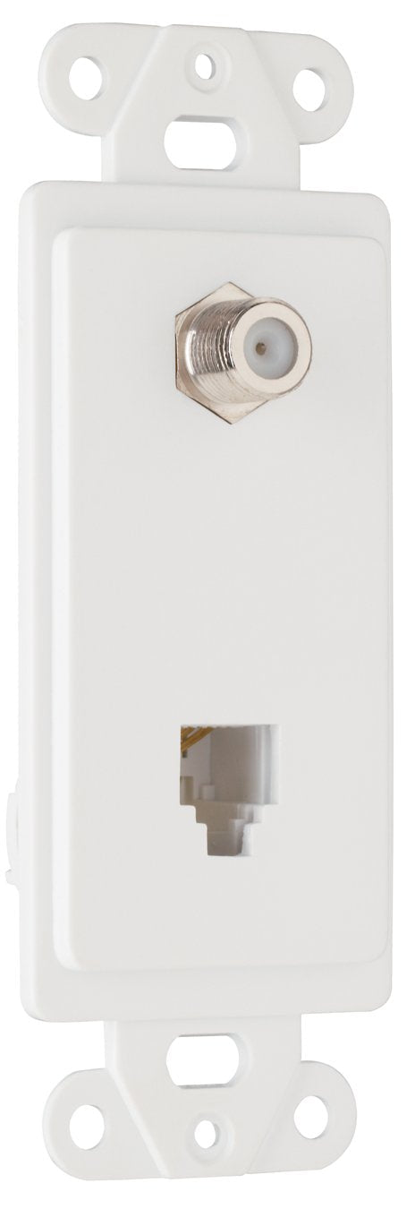 Legrand - Pass & Seymour 26TELTVWCC10, Combination f type coaxial connector and four conductor RJ11 telephone jack, White.