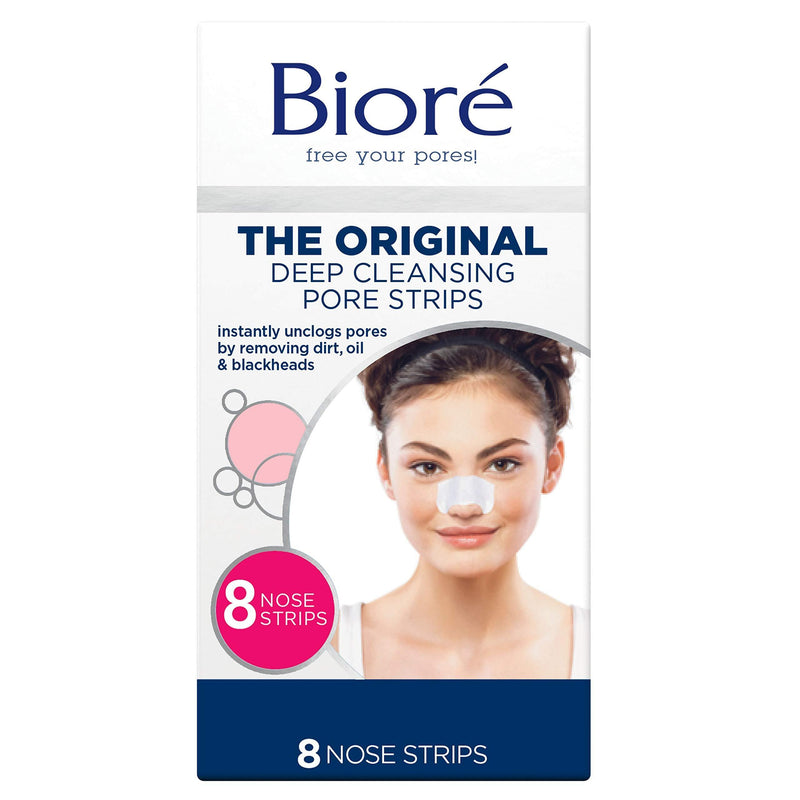 BiorÃ© Original, Deep Cleansing Pore Strips, Nose Strips for Blackhead Removal, with Instant Pore Unclogging, 8 Count, features C-Bond Technology, Oil-Free, Non-Comedogenic Use 8 Count (Pack of 1)
