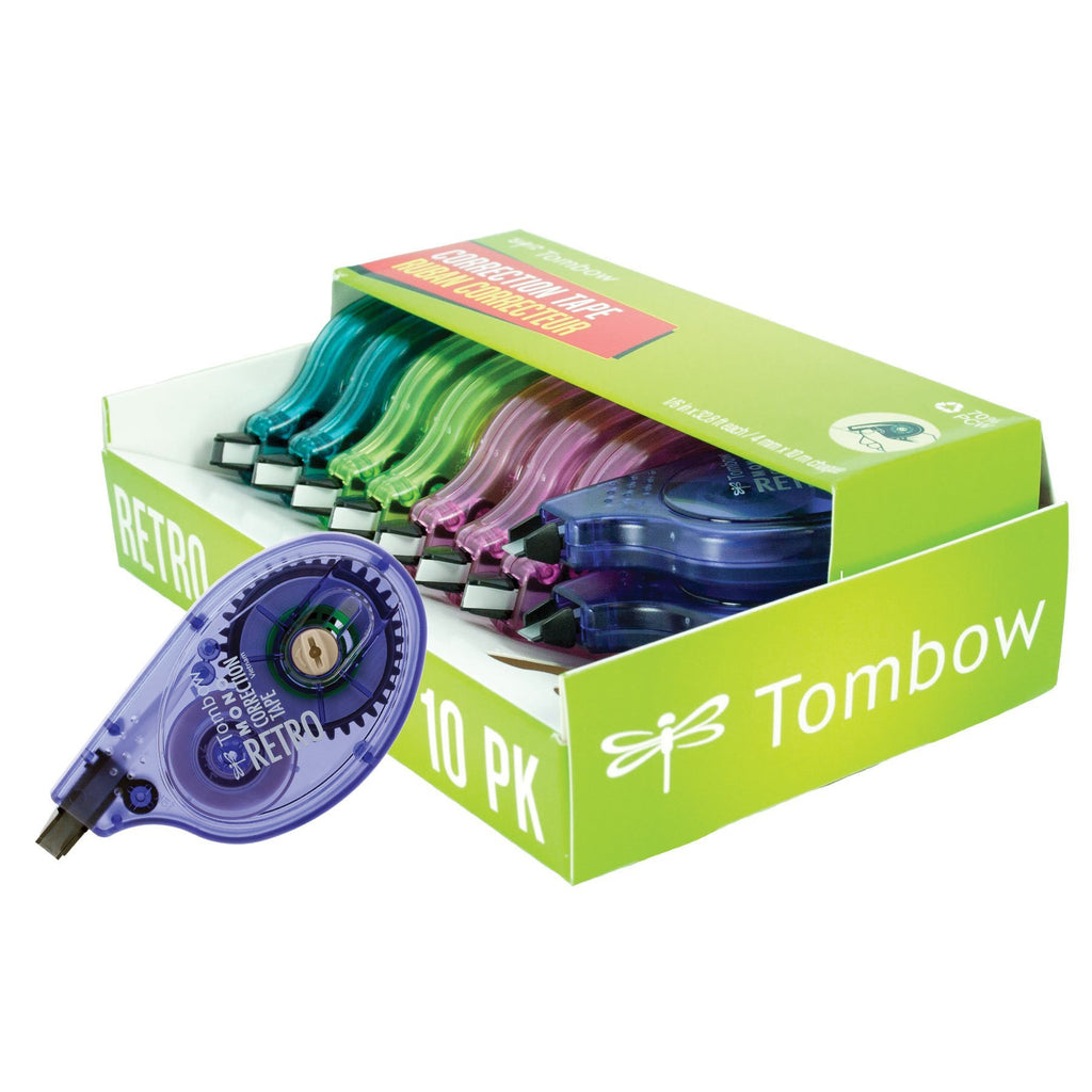 Tombow 68723 Mono Retro Correction Tape Assorted Colors, 10-Pack