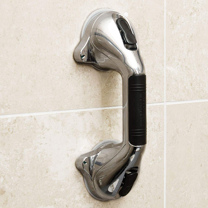 HealthSmart 12" Suction Cup Grab Bar, Safety Hand Rail, Support - Handicap, Elderly, Injury, Senior Assist, Color Indicator Showing when Bar is Secure, Chrome