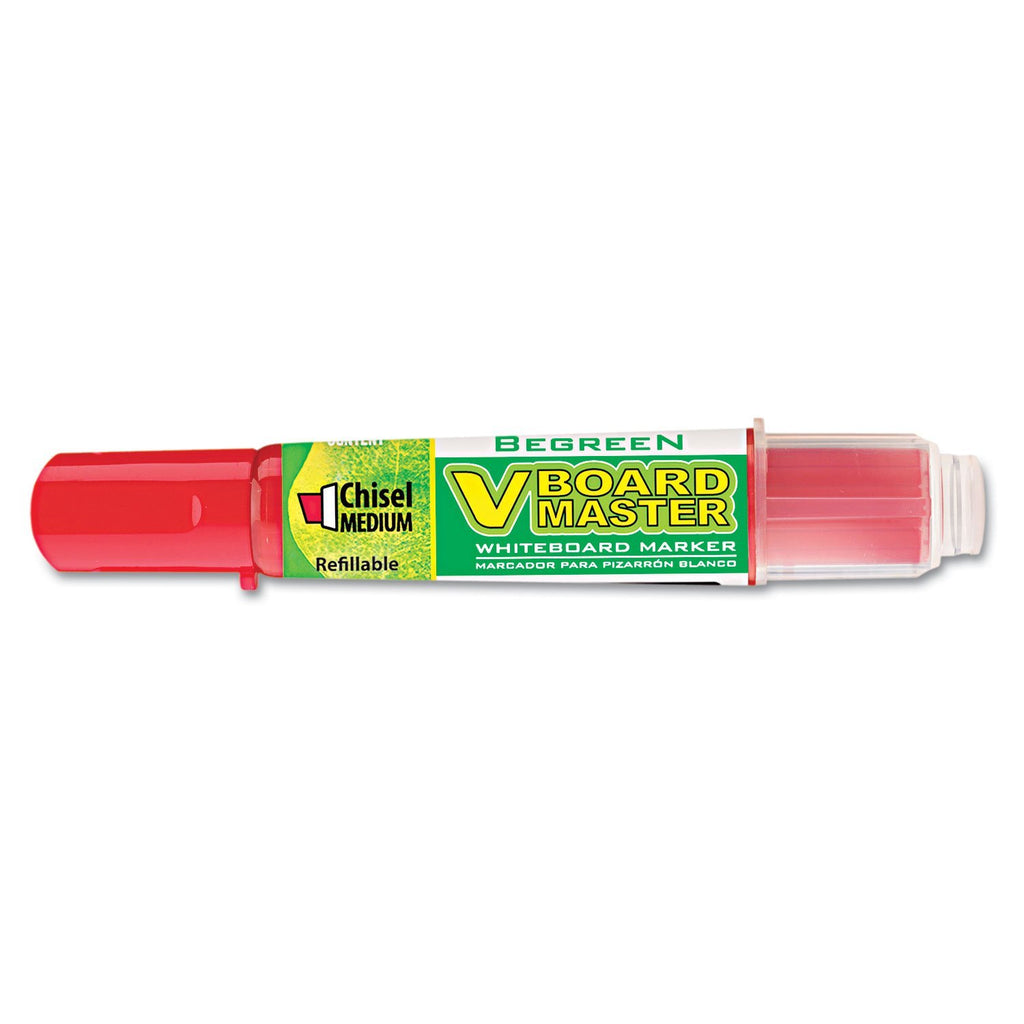 PILOT V Board Master BeGreen Refillable Dry-Erase Markers, Chisel Tip, Red Ink, 12-Pack (43916)