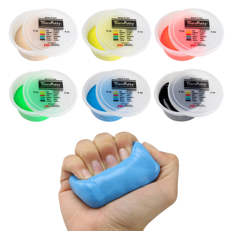 CanDo Theraputty Plus Hand Exercise Putty for Rehabilitation, Exercises, Hand Thearpy, Occupational Therapy, Hand Strengthening, Improve Motor Skills, Stress Relief 3-ounce 6-Piece Set