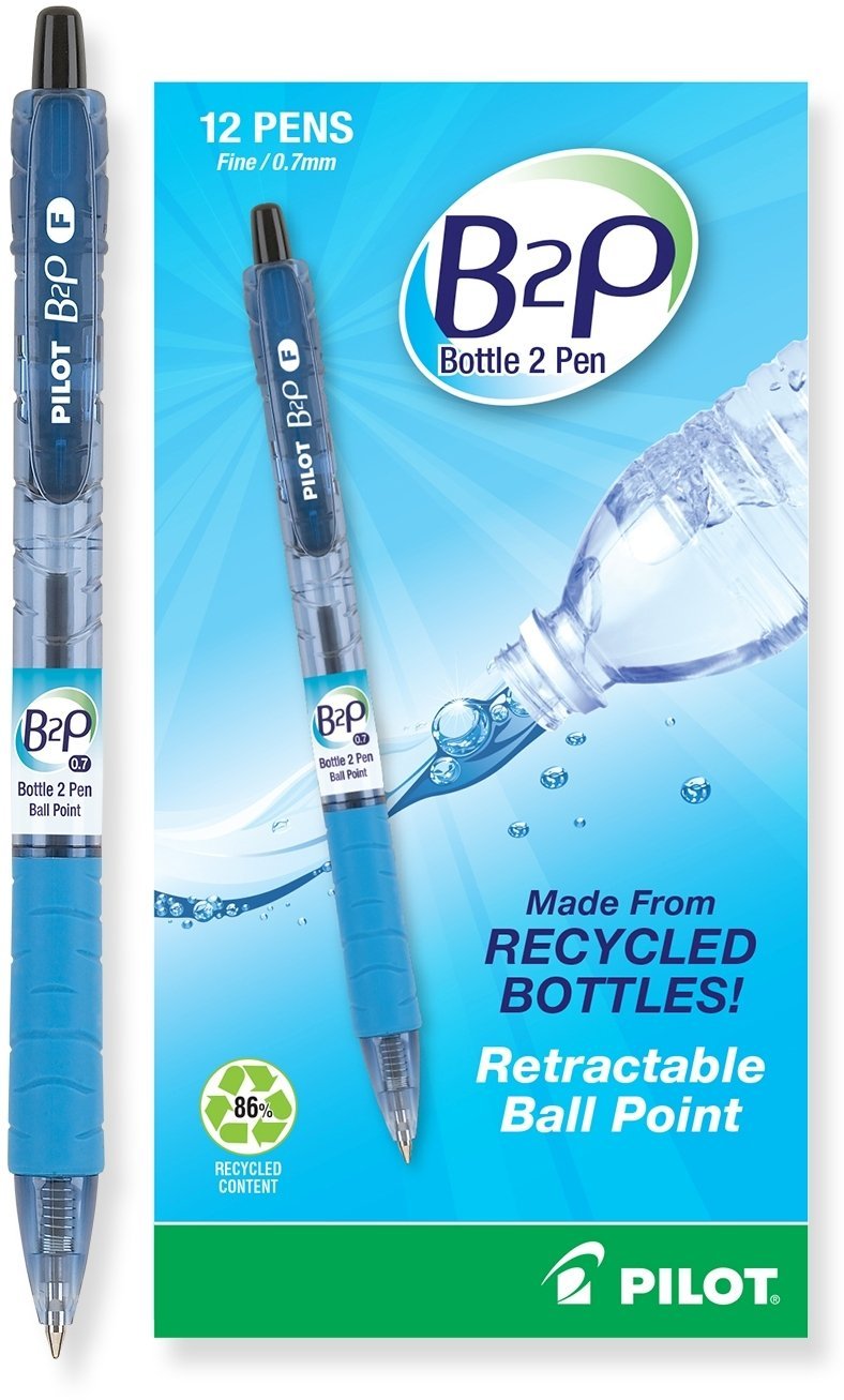 PILOT B2P - Bottle to Pen Refillable & Retractable Ball Point Pen Made From Recycled Bottles, Fine Point, Black Ink, 12-Pack (32600), Dozen Box (Fine Point) Dozen Box (Fine Point)