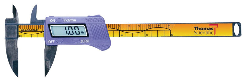 Thomas - 3418 Digital Caliper, Carbon Fiber, Inch/Metric, Narrow Tip Jaw, 0-6" Range, +/-0.01" Accuracy, 0.01" Resolution, Meets ISO 17025 Specifications 0-6" 0.01" +/-0.01"