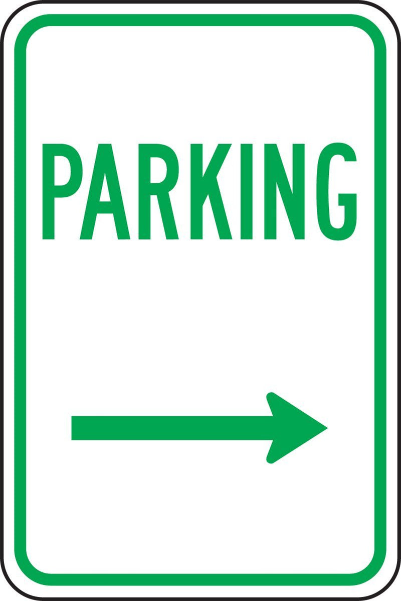 Accuform FRP226RA Engineer-Grade Reflective Aluminum Parking Sign, Legend"Parking (Arrow Right)", 18" Length x 12" Width x 0.080" Thickness, Green on White