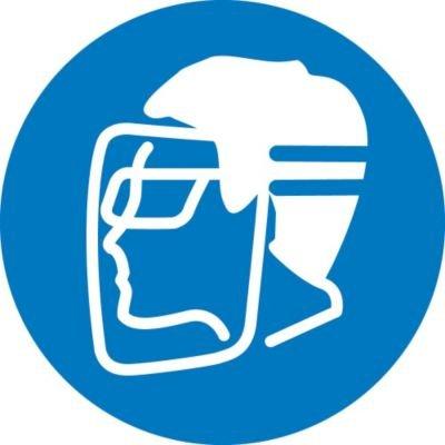 NMC ISO405AP Wear Face Shield and Eye Protection ISO Label with Graphic, 4" Diameter, Pressure Sensitive Vinyl, White on Blue