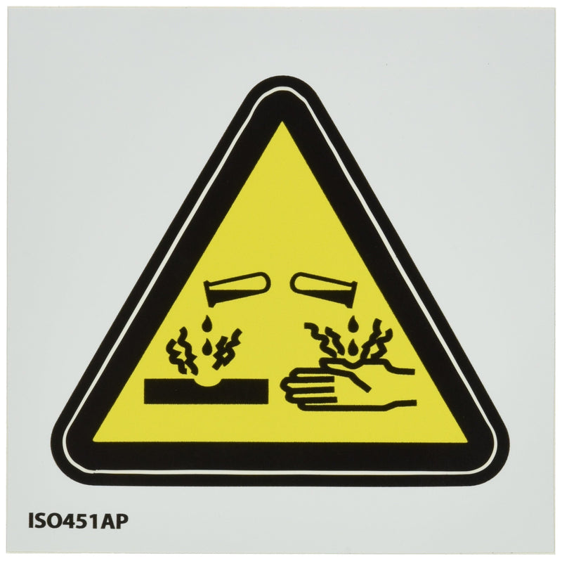 NMC ISO451AP Corrosive/Acid Hazard ISO Label with Graphic, 2" Length x 2" Width, Pressure Sensitive Vinyl, Black on Yellow