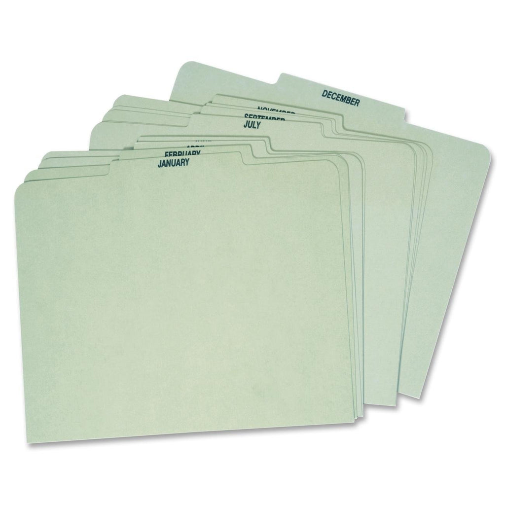 Globe Weis Month Guides, January to December, 1/3 Cut Center Tabs, Letter Size, Light Green (12PX91)