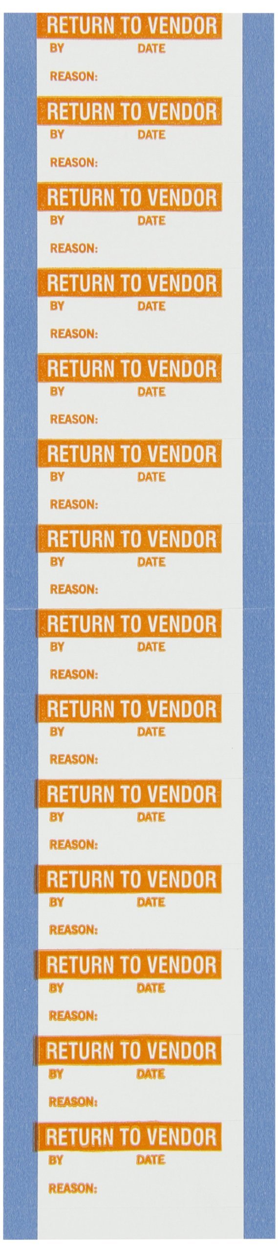 Brady WO-4 Repositionable Vinyl Cloth Quality Control Labels , Orange On White, 1.500" x 0.625" (38.100 Mm x 15.880 Mm), Legend "Return To Vendor" (14 Per Card, 1 Card Per Package)