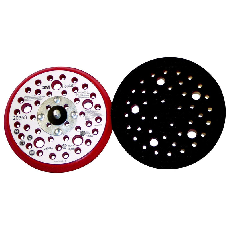 3M Hookit Clean Sanding Low Profile Disc Pad 20353, Hook and Loop Attachment, 5" Diameter x 3/8" Thick, 5/16"-24 External Thread, 44 Holes, Red