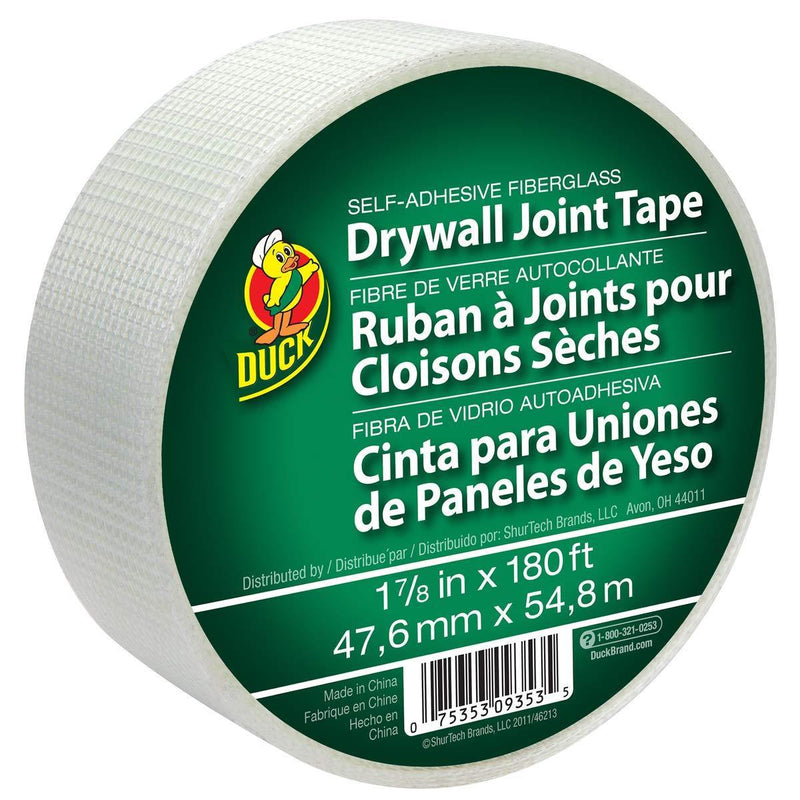 Duck Brand 282083 1.88-Inch by 180 Feet Single Roll Self-Adhesive Fiberglass Drywall Joint Tape, White