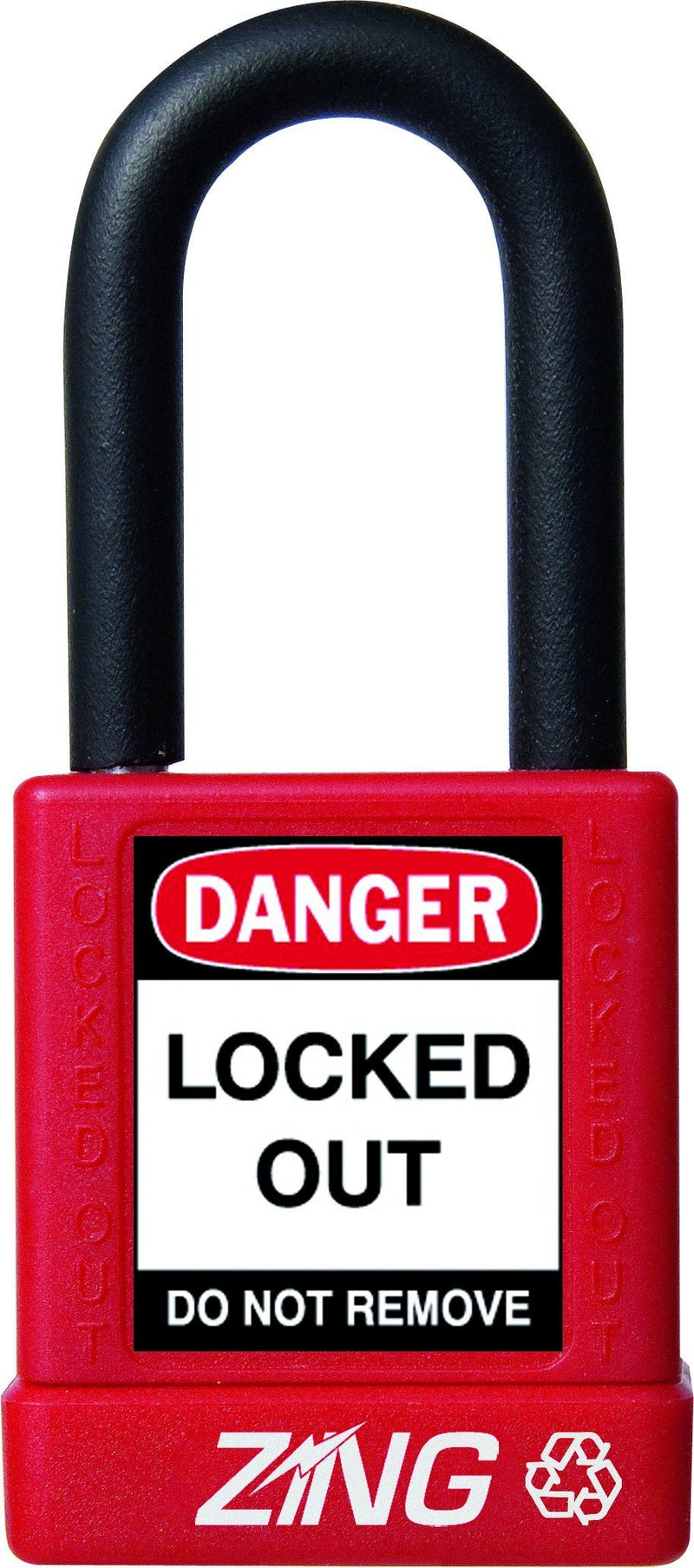 ZING 7030 RecycLock Safety Padlock, Keyed Different, 1-1/2" Shackle, 1-3/4" Body, Red 1.5" Shackle