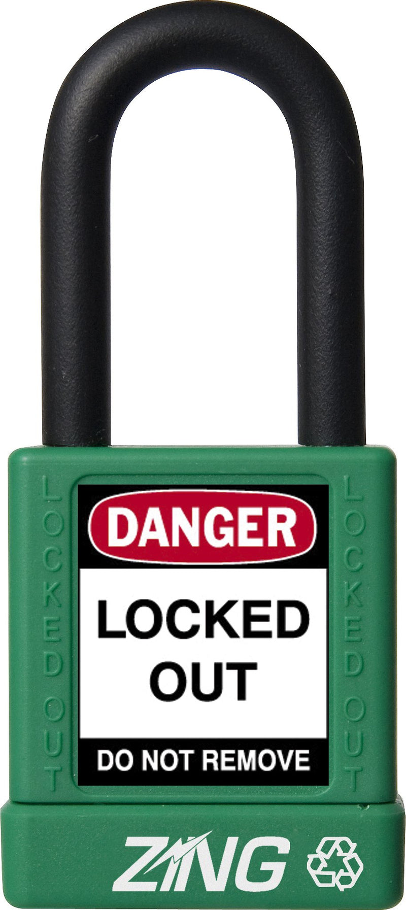 ZING 7034 RecycLock Safety Padlock, Keyed Different, 1-1/2" Shackle, 1-3/4" Body, Green 1.5" Shackle