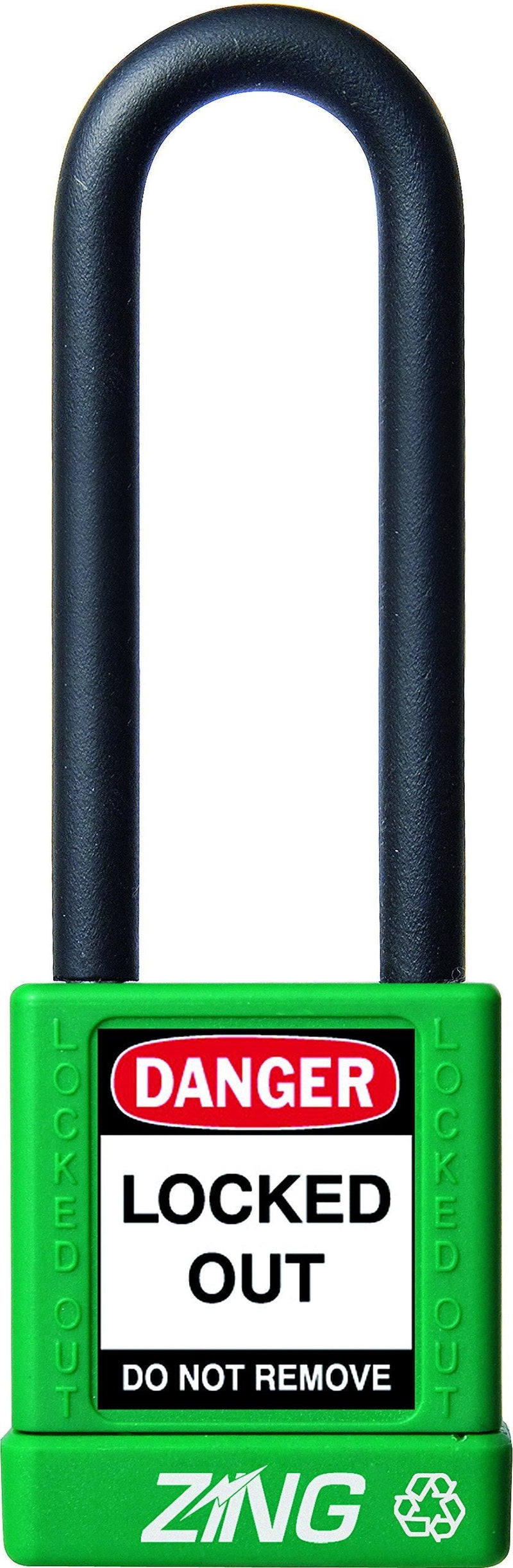 ZING 7050 RecycLock Safety Padlock, Keyed Different, 3" Shackle, 1-3/4" Body, Green