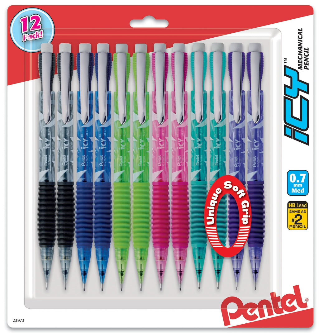 Pentel ICY Razzle-Dazzle Mechanical Pencil, 0.7mm, Assorted Barrels, Color May Vary, Pack of 12 (AL27RDBP12M) 0.7 mm 12 Pack