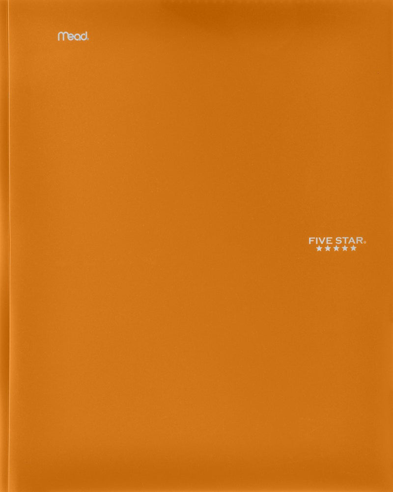 Five Star 2-Pocket Folder, Stay-Put Folder, Plastic Colored Folders with Pockets & Prong Fasteners for 3-Ring Binders, For Home School Supplies & Home Office, 11” x 8-1/2”, Orange (72903)