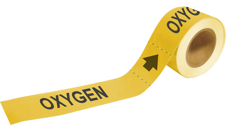 Brady 20454 Economy Pipe Markers-to-Go, B-736, 1" Height X 8" Width, Black On Yellow Self-Sticking - Plastic Film, Legend"Oxygen"