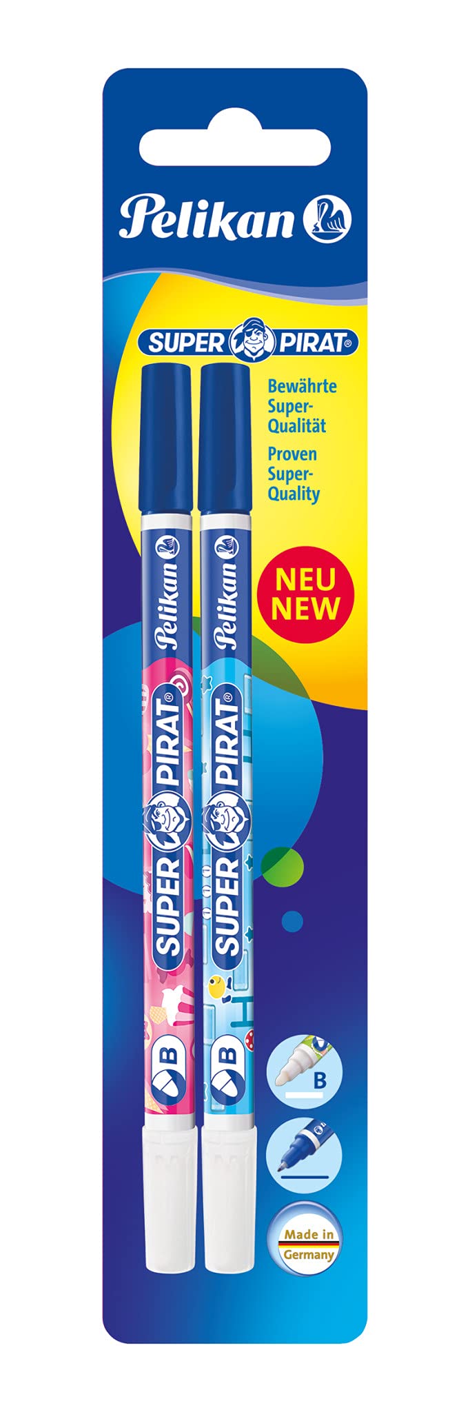 Pelikan Super-Pirat Royal Blue/Ink Eradicator Pen, Fine Tip on Pen, Broad Tip on Eradicator, 2 Pack (921734)