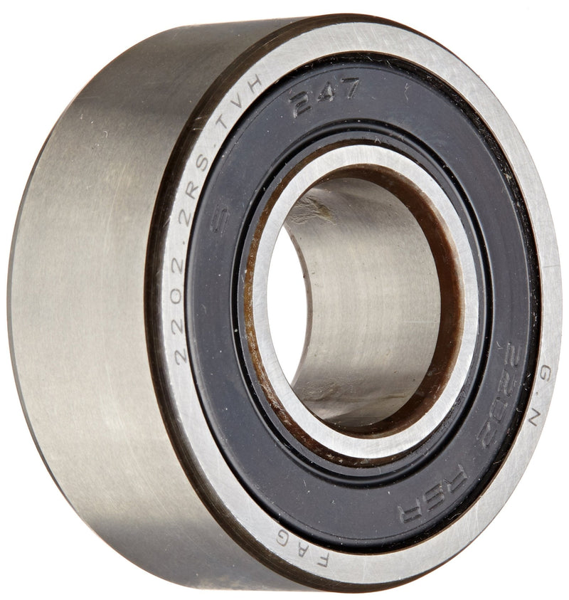 FAG 2202-2RS-TV Self-Aligning Bearing, Double Row, Double Sealed, Polyamide/Nylon Cage, Normal Clearance, Metric, 15mm ID, 35mm OD, 14mm Width, 15000rpm Maximum Rotaional Speed, 390lbf Static Load Capacity, 1660lbf Dynamic Load Capacity