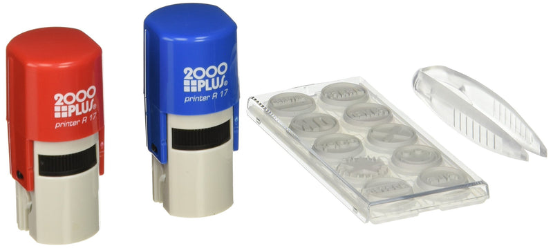 2000 PLUS Stamp Kit, Self-Inking, 10 Office Themed Messages, 5/8" Impression, Red and Blue Stamps (030459)