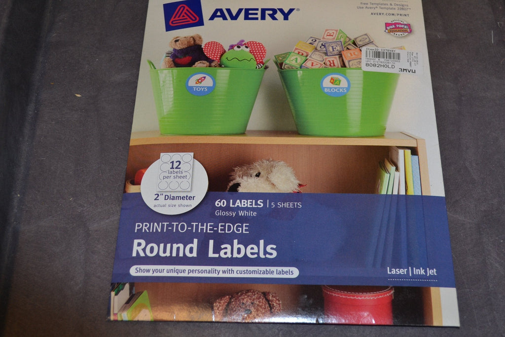 Avery Printable Round Labels with Sure Feed, 2" Diameter, Glossy White, 60 Customizable Labels (22817)