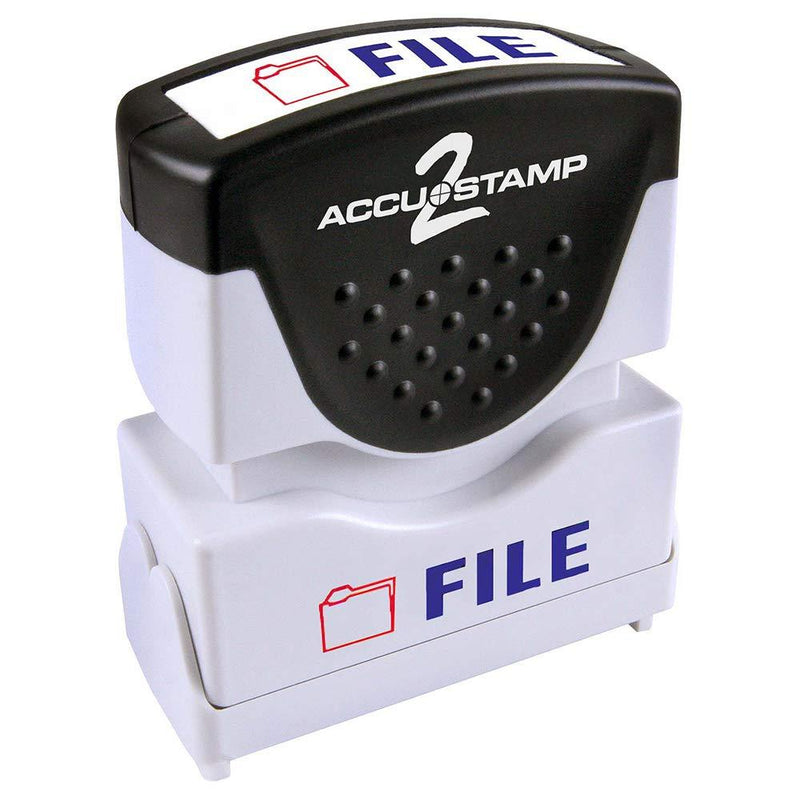 ACCU-STAMP2 Message Stamp with Shutter, 2-Color, FILE, 1-5/8" x 1/2" Impression, Pre-Ink, Blue and Red Ink (035534)