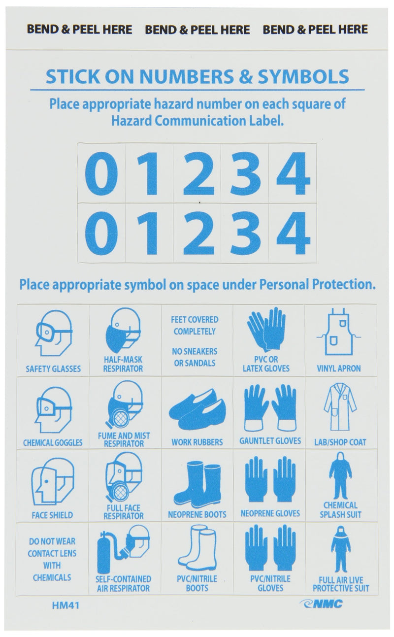 NMC HM41 Right to Know Personal Protection Numbers and Symbols Label, 4" Length x 6" Height, Pressure Sensitive Vinyl, Blue on White (Pack of 10)