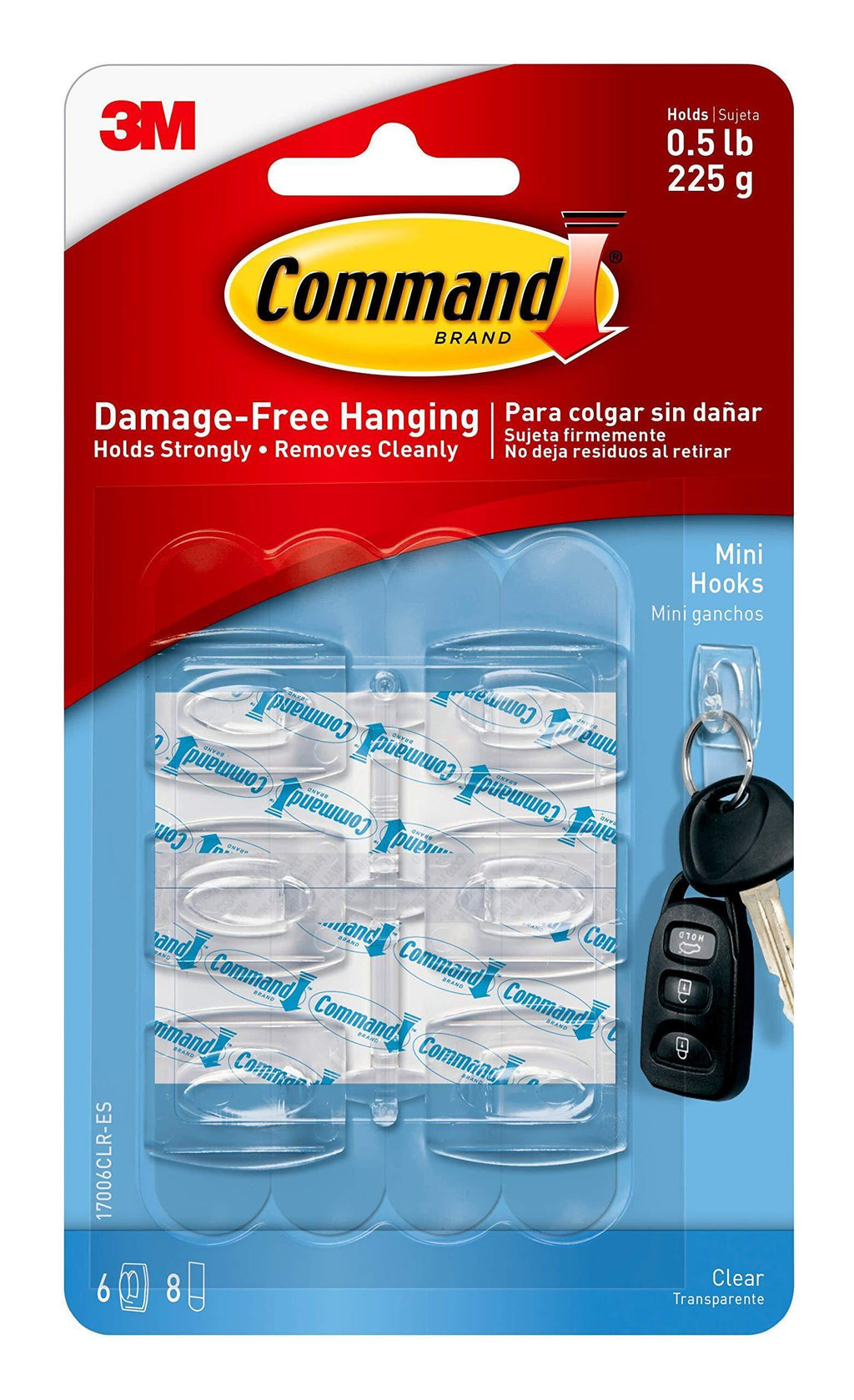 Command Mini Hooks, Clear, 6-Hooks/Pack, 6-Packs, Organize Damage-Free 36 Hooks