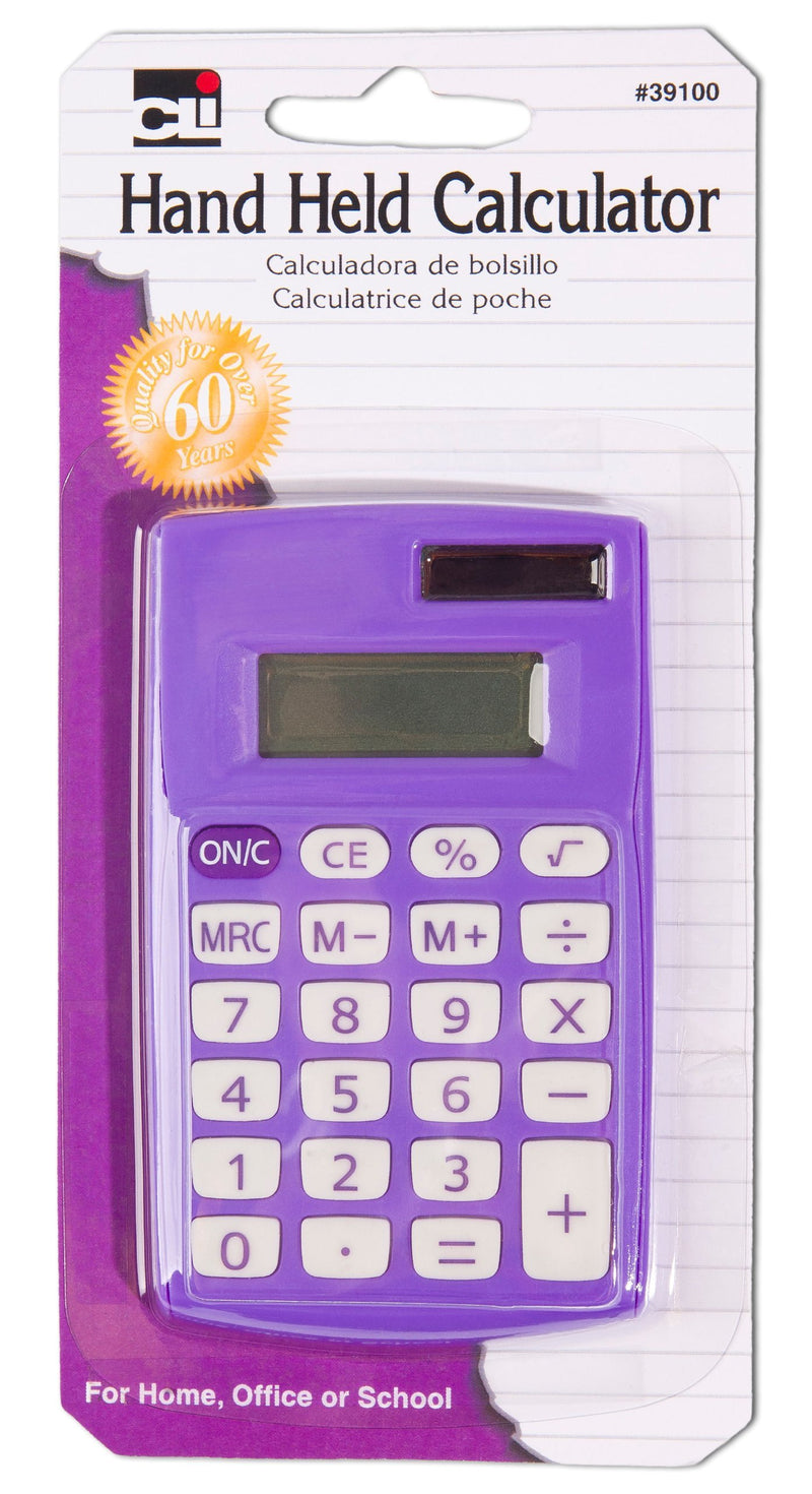 Charles Leonard Hand Held Calculator, Battery and Solar Powered with 8 Digit Display, Assorted Colors (39100)