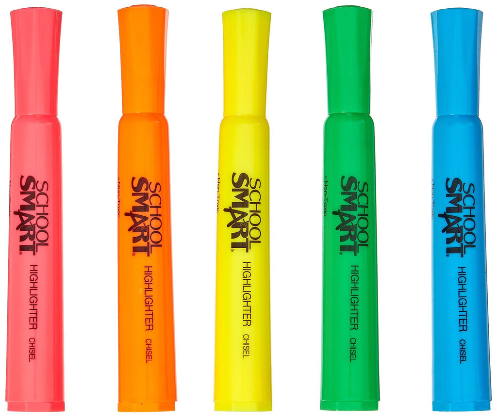 School Smart 1354258 Tank Style Highlighter Set, Chisel Tip, Assorted Color (Pack of 6)