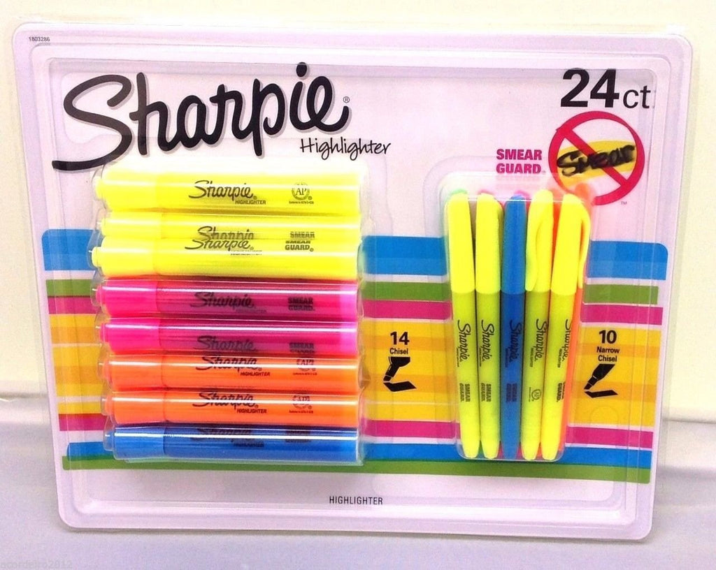 Sharpie Highlighters, Chisel and Narrow Chisel Tips, Assorted Colors, 24-Count