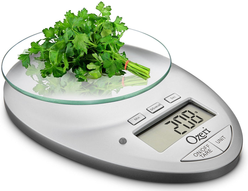 Ozeri Pro II Digital Kitchen Scale with Removable Glass Platform and Countdown Kitchen Timer (1 g to 12 lbs Capacity) Silver