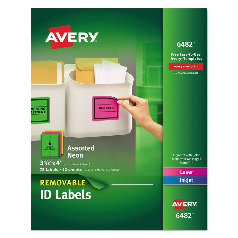 Avery Removable Multipurpose Labels, Assorted Neon, 3 1/3" x 4"