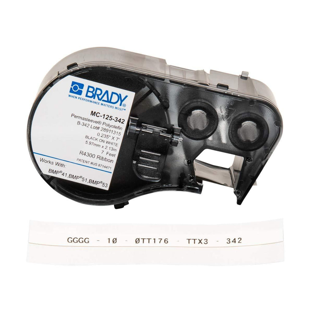 Brady - 143223 MC-125-342 Polyolefin B-342 Black on White Label Maker Cartridge, 7' Width x 15/64" Height, For BMP51/BMP53 Printers